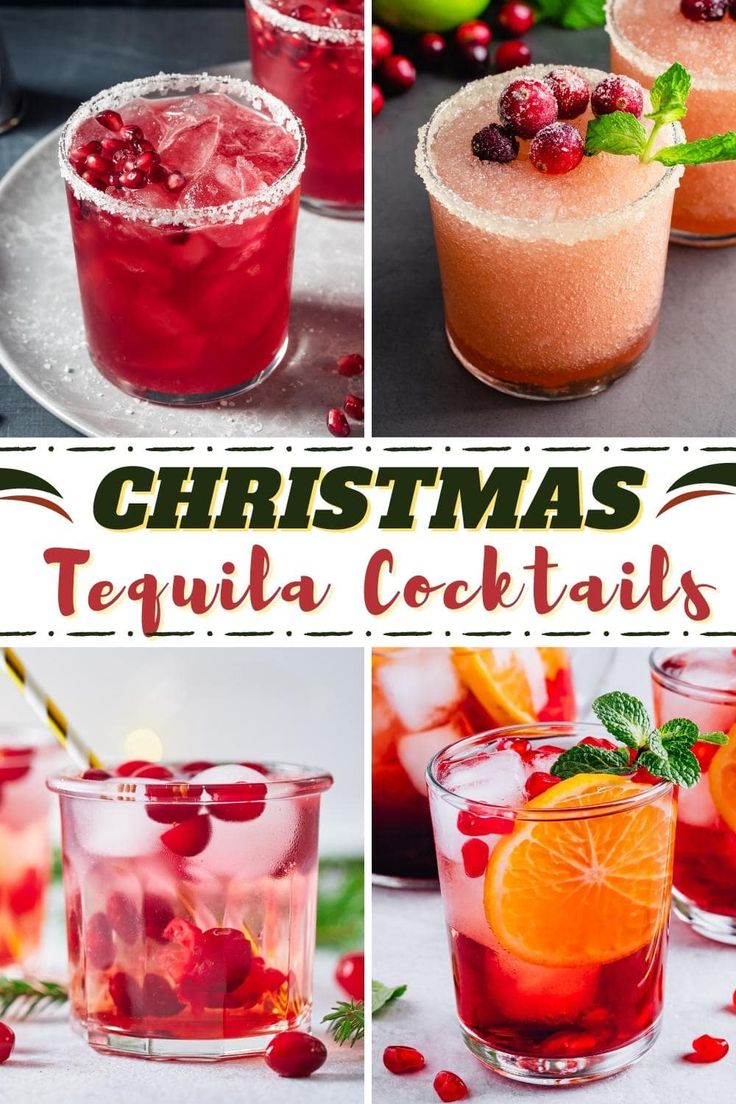 christmas tequila cocktails with cranberries and oranges