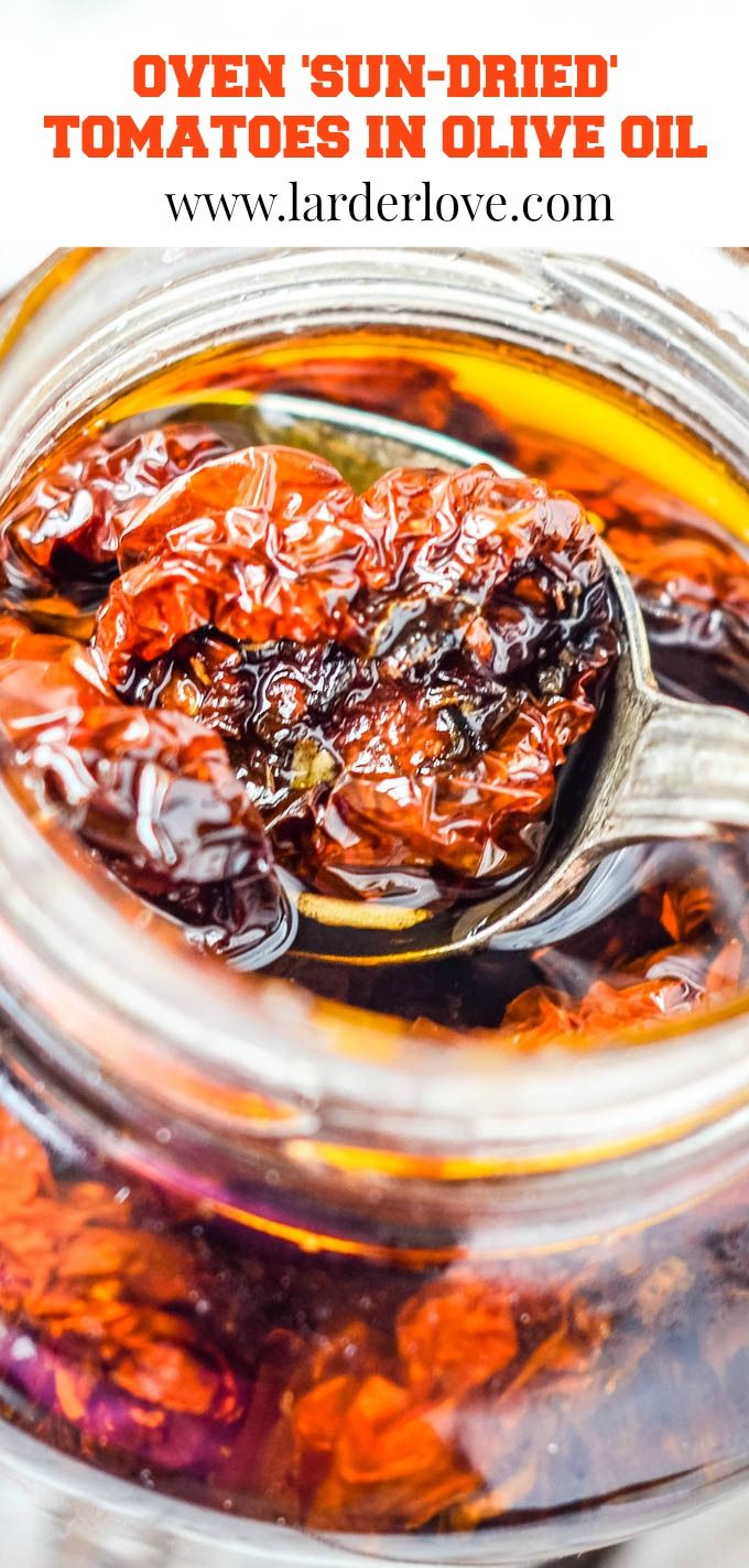 sun dried tomatoes in olive oil with text overlay