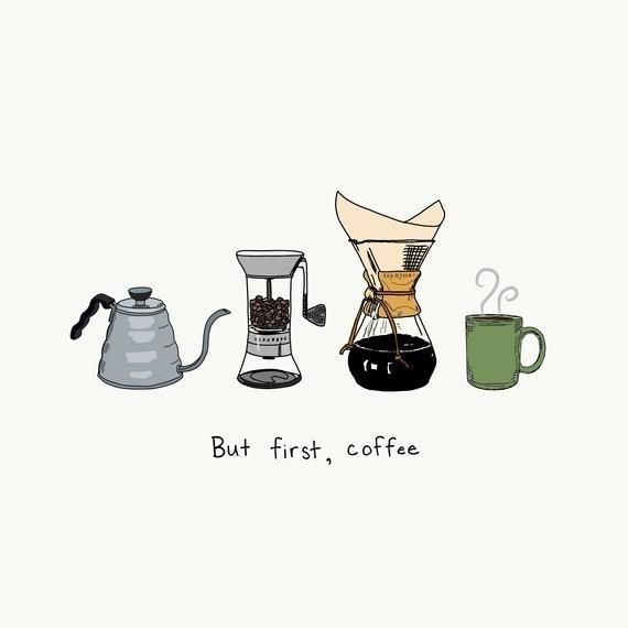 three different types of coffee are depicted in this illustration, but first, coffee is the most important beverage