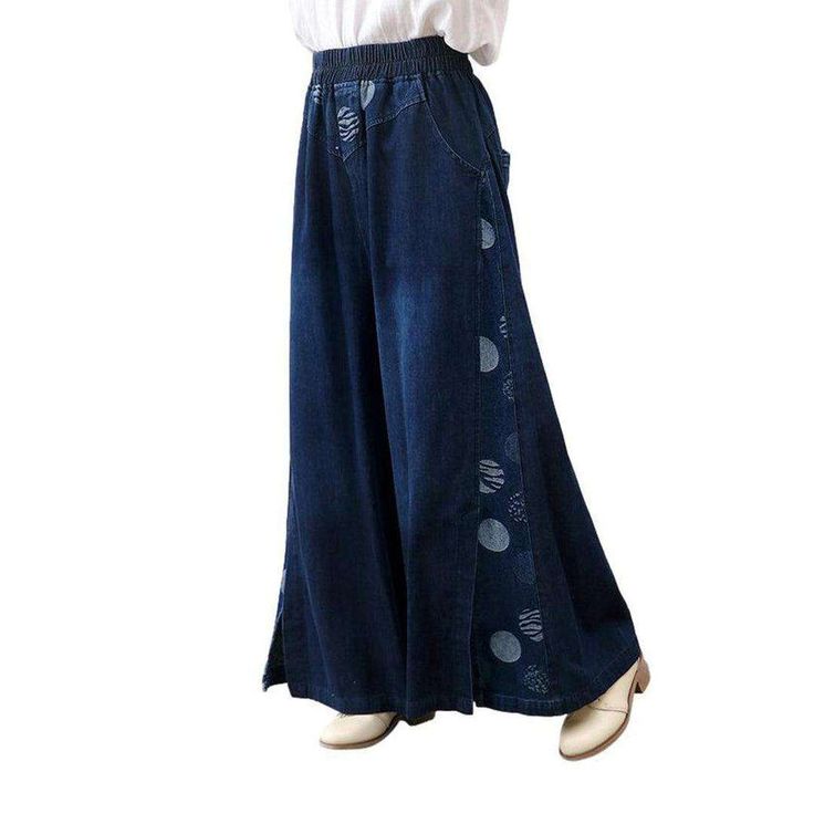 Elevate your wardrobe with our 2023 Autumn Collection bubble print culottes denim pants. featuring a unique high-waist. y2k-style. and eye-catching painted design. A spectacular combination of style and comfort. these pants will transform your look and inspire confidence.Distinctive Features: Y2K Style: Radiate a unique. timeless aura with a trendy y2k-style design. Painted Design: Stand out in a bold. eye-catching painted design that's sure to turn heads. High Waist: Flaunt your figure with a h Spring Denim Blue Wide Leg Pants Relaxed Fit, Spring Baggy Ankle-length Jeans, Baggy Ankle-length Jeans For Spring, Spring Cotton Baggy Flare Jeans, Trendy Blue Cotton Wide Leg Pants, Baggy Cotton Flare Jeans For Spring, Spring Baggy Dark Wash Flare Jeans, Spring Non-stretch Wide Leg Jeans, Denim Blue Cotton Wide Leg Pants For Fall