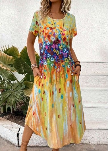 Color:Yellow;Size:S;Size:M;Size:L;Size:XL;Size:XXL;Package Contents:1 X Dress;Occasion:Other;Style:Casual; Casual Multicolor Non-stretch Dress, Casual Non-stretch Multicolor Dress, Casual Yellow Fall Dress, Casual Yellow Dress For Fall, Yellow Floral Print Non-stretch Dress, Casual Yellow A-line Dress, Bohemian Yellow A-line Dress, Casual Midi-length Dress In Vibrant Colors, Colorful Casual Dresses For Day Out