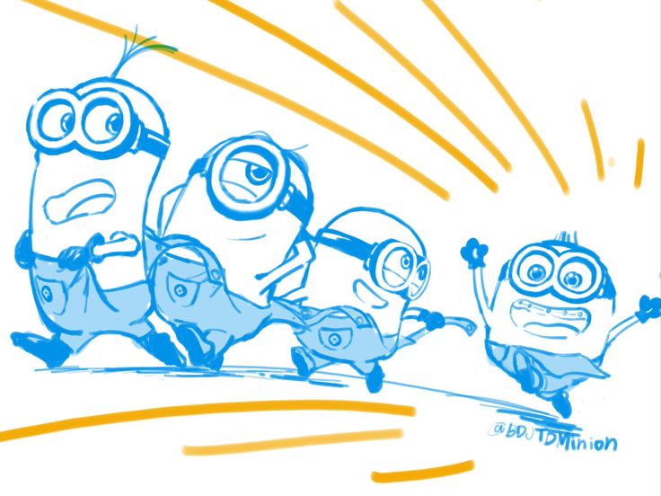 three cartoon minion characters are running in the air with their arms out and eyes closed