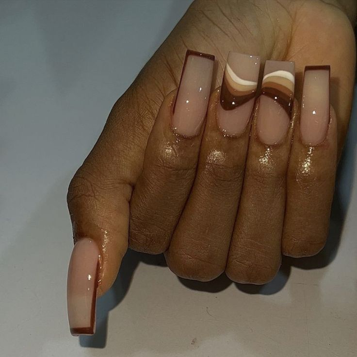 White Nails Acrylic Black Women, Simple Cute Nails Black Women, Nails Ideas On Black Women, Short Nail Styles Black Women, Chocolate Swirl Nails, Nude Swirl Nail Designs, Short Nude Nail Designs, Brown Nails Black Women, Chocolate Brown Nails Design