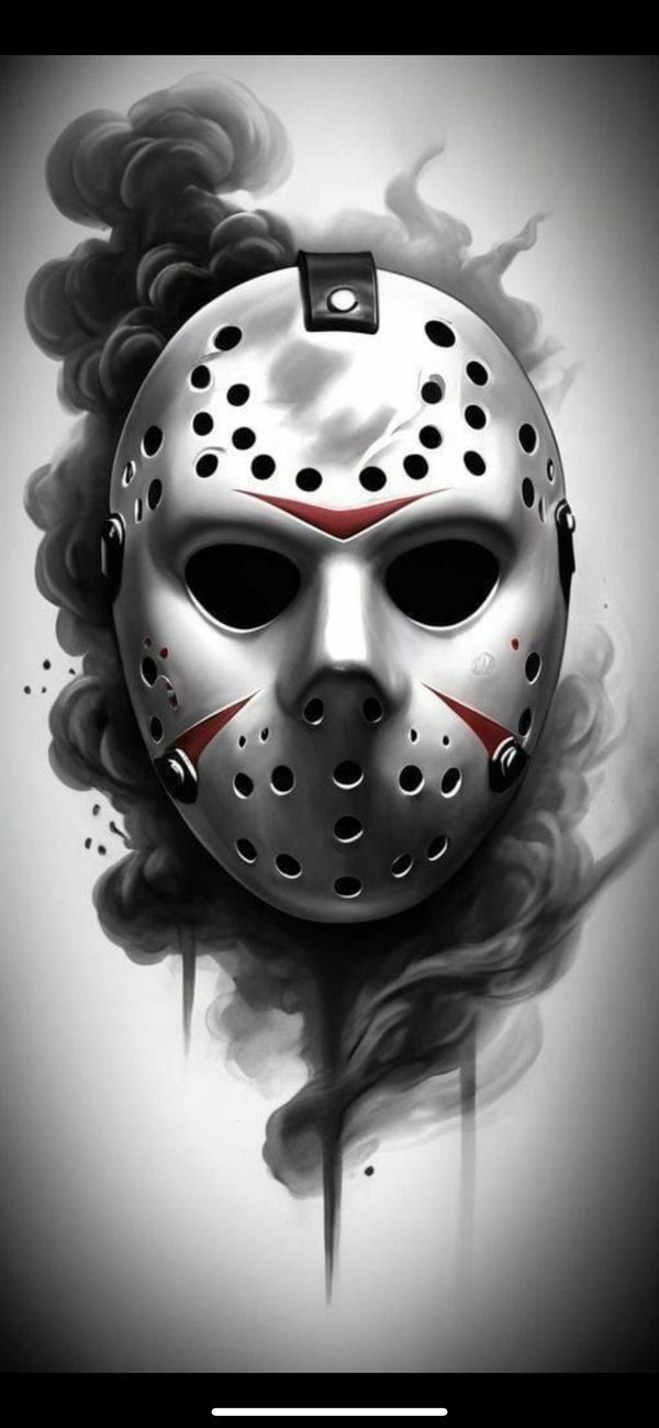 Scream Mask Tattoo Design, Jason Mask Tattoo Stencil, Ghostface Hand Tattoo, Jason Mask Tattoo Design, Jason Voorhees Mask Tattoo, Jason Mask Drawing, Jason Tattoo Design, Jason Vorhees Art, Michael Myers Tattoos