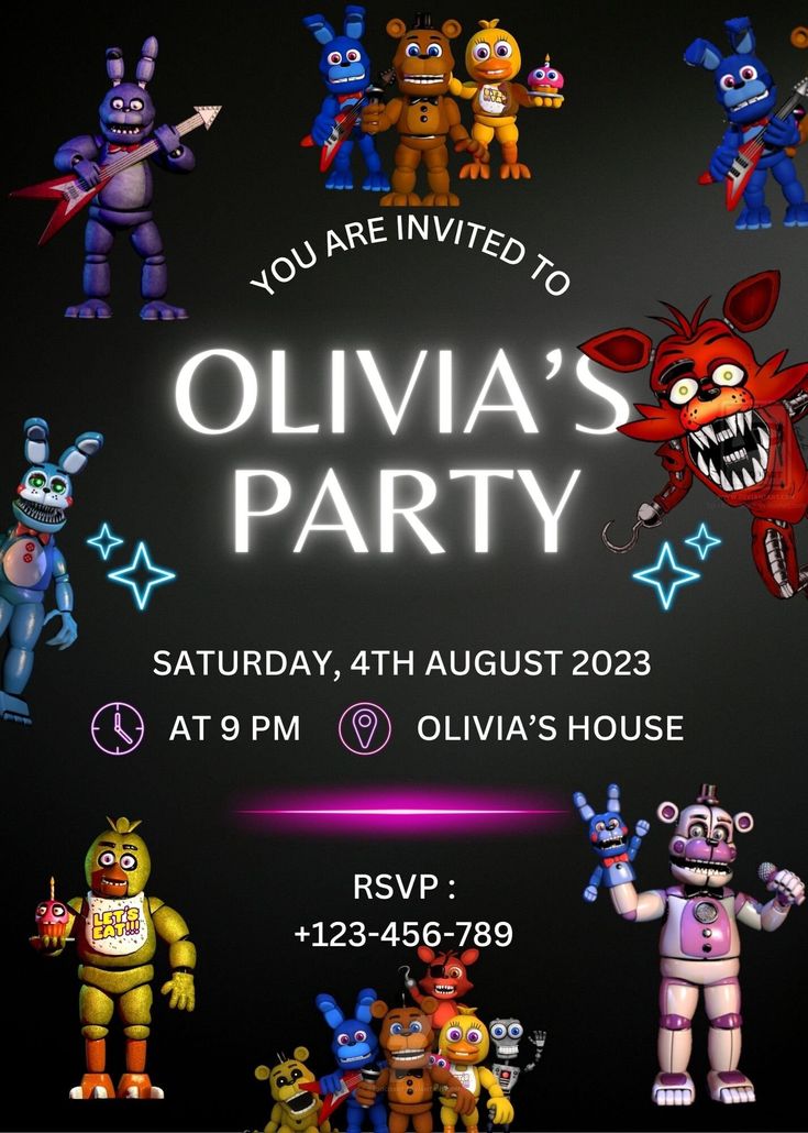 an image of a birthday party with cartoon characters on the front and back of it