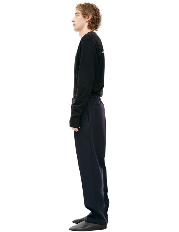 Jil sander navy blue wool trousers material: 100% wool germany Black Wool Pants For Winter, Blue Wool Straight Leg Pants, Blue Straight Leg Wool Pants, Black Wool Dress Pants For Fall, Black Wool Tapered Leg Pants, Black Tapered Leg Wool Pants, Avant Grade, Huaraches Shoes, French Vogue