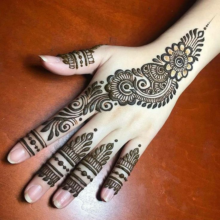 a woman's hand with henna tattoos on it