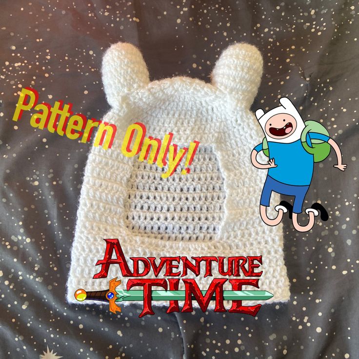 a crocheted hat with an adventure time character on it