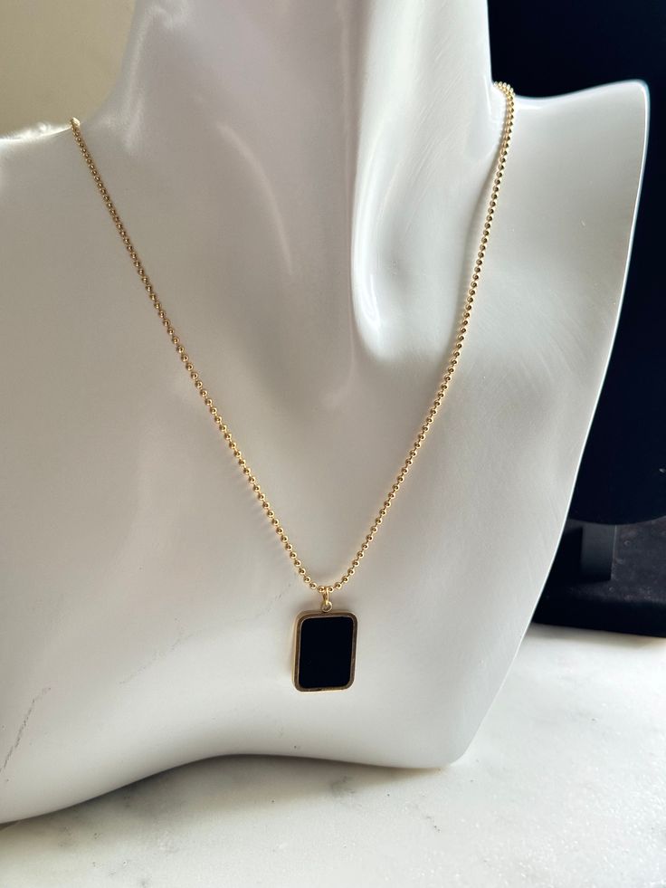 This necklace will capture the essence of refined beauty. ✨ Everyday Jewelry With Rectangular Clavicle Chain Pendant, Minimalist Clavicle Chain Charm Necklace For Formal Occasions, Minimalist Formal Charm Necklace With Clavicle Chain, Minimalist Formal Charm Necklace With Clavicle Style, Classic Jewelry With Adjustable Chain And Square Pendant, Elegant Necklace With Box Chain And Rectangular Pendant, Elegant Necklace With Rectangular Pendant And Box Chain, Elegant Everyday Square Pendant Jewelry, Dainty Everyday Necklace With Rectangular Pendant