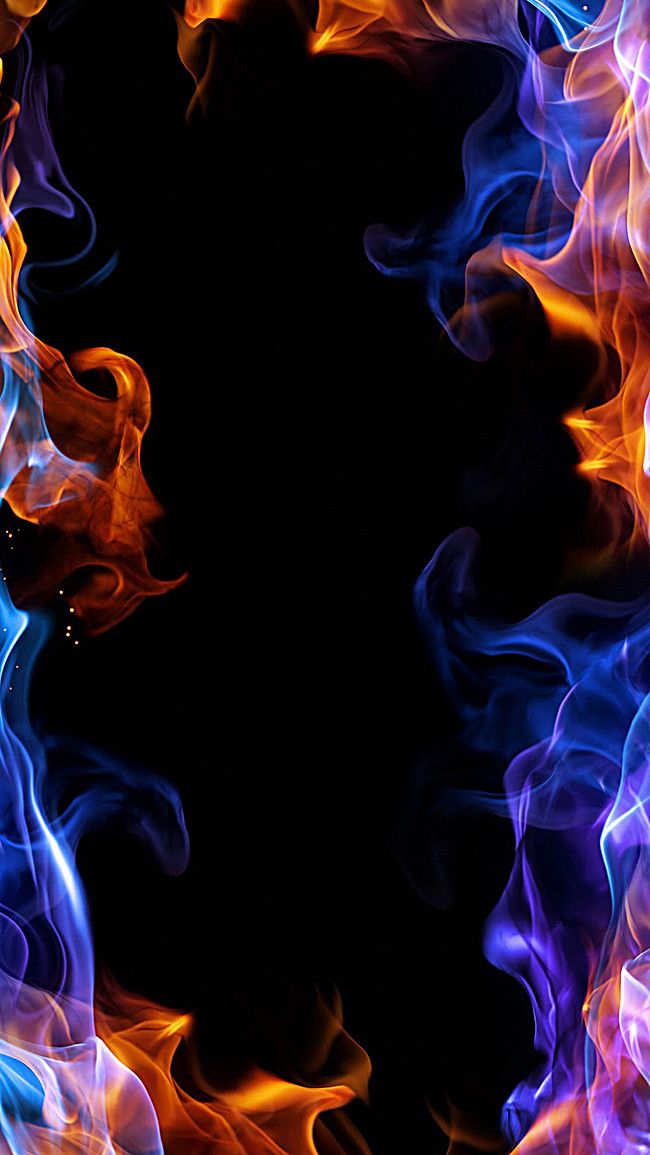 fire and blue flames on a black background