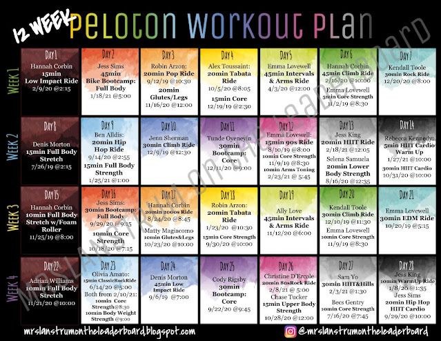 the peloon workout plan is shown in rainbow colors and includes an exercise schedule