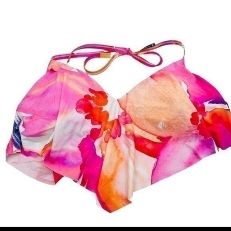 Mynah Bikini Top Nwt Women Extra Extra Large Tropical Pink White 84% Nylon 16% Elsstane New With Tag Same Day Next Day Shipping Smoke-Free Pet-Free Home Size Xxl Spring Triangle Top Tankini With Built-in Bra, Summer Pink Lined Tankini, Pink Lined Summer Tankini, Swimwear With Built-in Bra For Vacation In Spring, Pink Lined Tankini For Summer, Chic Multicolor Triangle Top Swimwear, Summer Vacation Halter Top With Lined Body, Summer Beachwear Halter Top With Lined Body, Summer Beachwear Halter Top With Underwire