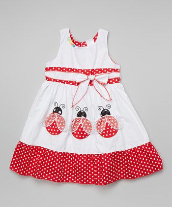 White Polka Dot Ladybug Sash Dress - Infant Toddler & Girls Kids Dress Wear, Kids Dress Patterns, Girls Frock Design, Girl Dress Patterns, Baby Frocks Designs, Frocks For Girls