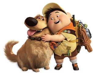 an animated image of a man hugging a dog