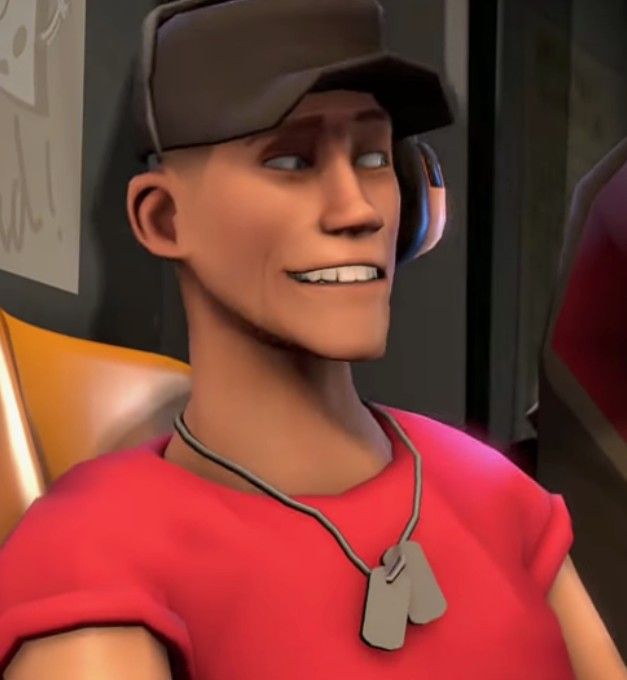 an animated man wearing a baseball cap and red shirt with ear phones in his ears