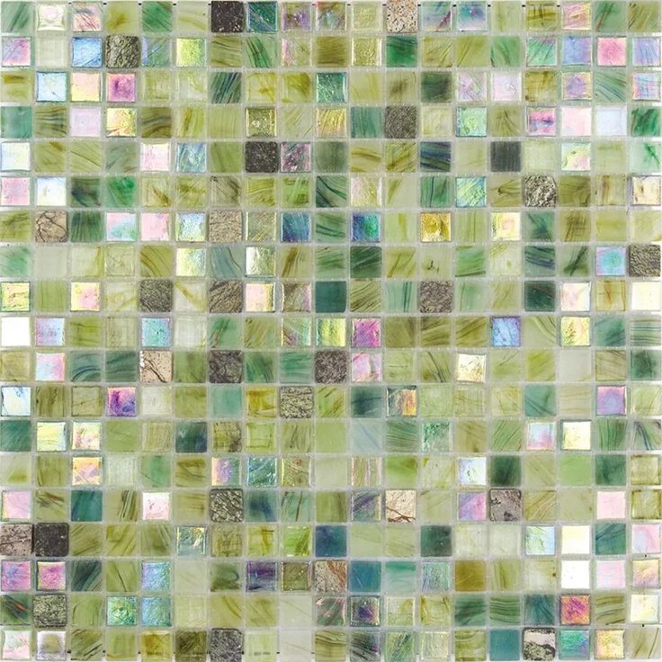 an abstract mosaic tile design in shades of green and pink