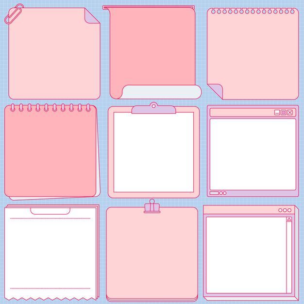 a set of pink notebooks with blank paper attached to them