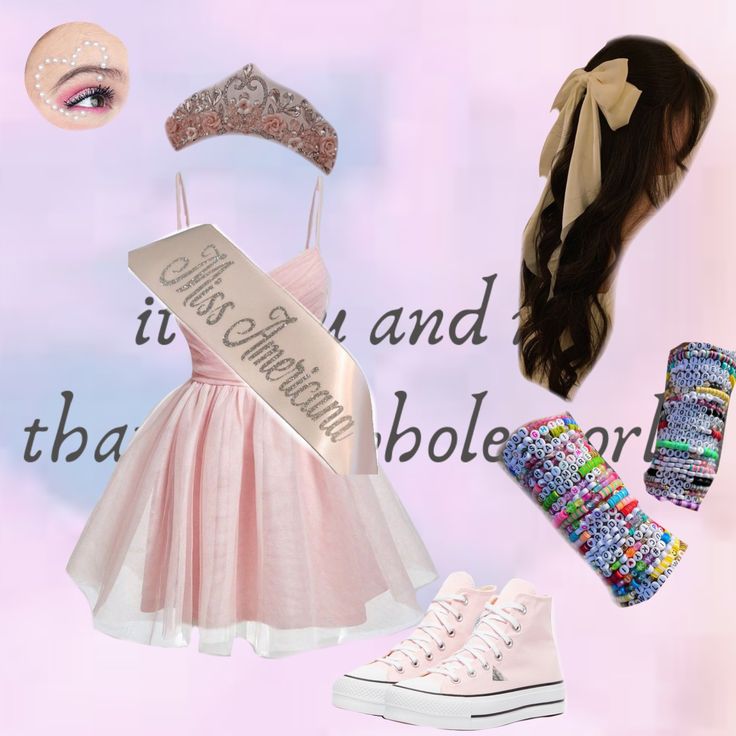 a collage of different items including shoes, bracelets and hair clips on a pink background