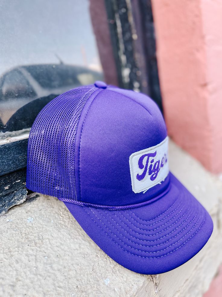 Purple Trucker Snapback Hat, adjustable Purple Baseball Cap One Size, Adjustable Flat Brim Hat For Baseball Season, Adjustable Purple Cap, Purple One Size Fits Most Baseball Cap, Adjustable Flat Brim Trucker Hat For Baseball Season, Trendy Purple Adjustable Baseball Cap, Adjustable Trucker Hat With Flat Brim For Baseball Season, Trendy Adjustable Purple Baseball Cap, Purple Snapback Trucker Hat