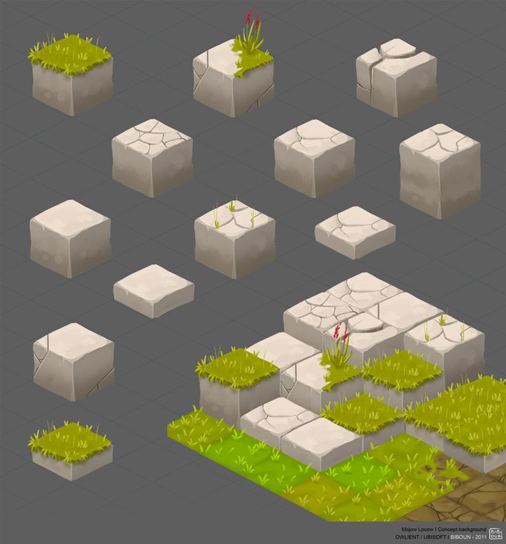 an image of some grass and rocks in the game design process, with different textures