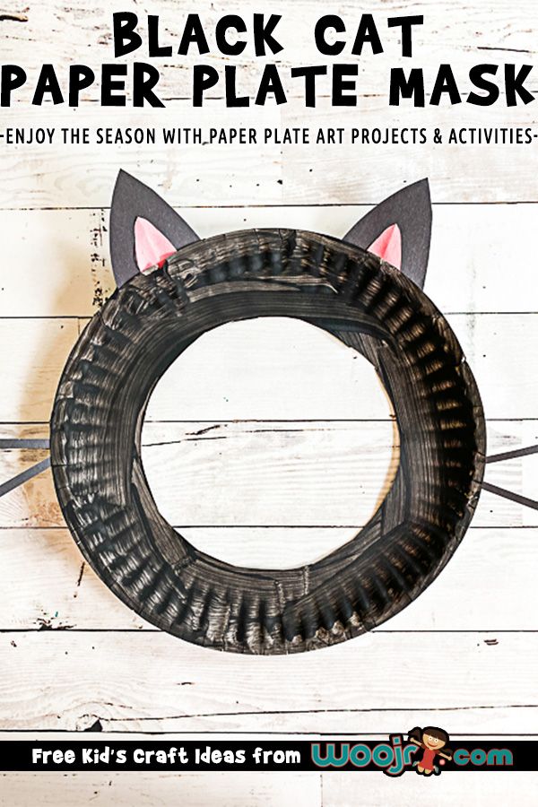 a black cat paper plate mask is shown