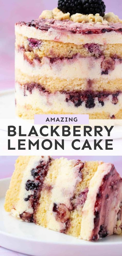 Blackberry Jam Cake with Brown Sugar Buttercream Lemon Blackberry Cake, Blackberry Jam Cake, Milk Bar Cake, Blackberry Cake Recipe, Brown Sugar Buttercream, Blackberry Dessert, Blackberry Lemon, Jam Cake, Blackberry Cake