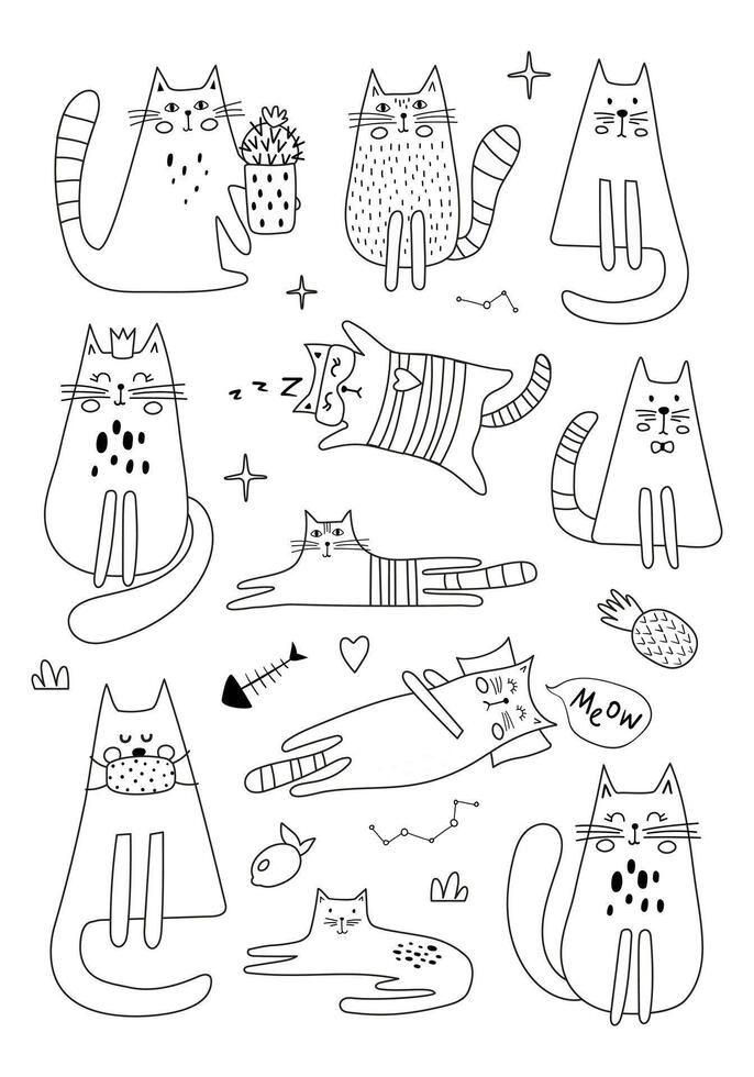 katsiaryna sharamet Cat Calligraphy, Line Drawing Cat, Cat Doodles, Basic Sketching, Doodle Frames, Vector Brush, Outline Illustration, Cat Doodle, Cat Vector