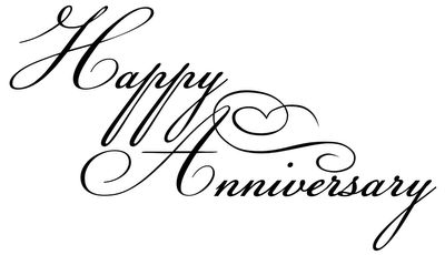 the words happy anniversary written in cursive writing on a white background with black ink