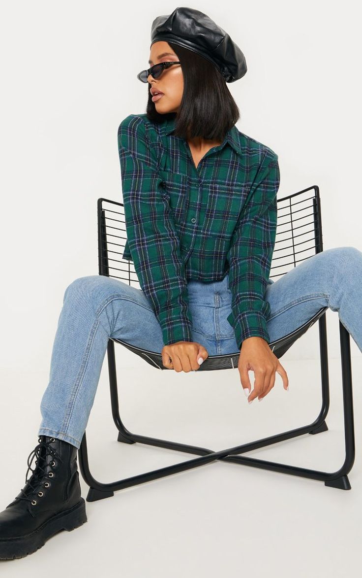 Checkered Shirt Outfit Women, Checked Shirt Outfit, Chunky Black Boots, Midriff Top, Country Girl Shirts, Green Corset, Sequin Crop Top, Winter Shirts, Boating Outfit