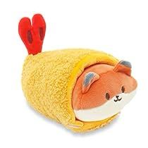 a small stuffed animal with a yellow towel on it's head and red mittens