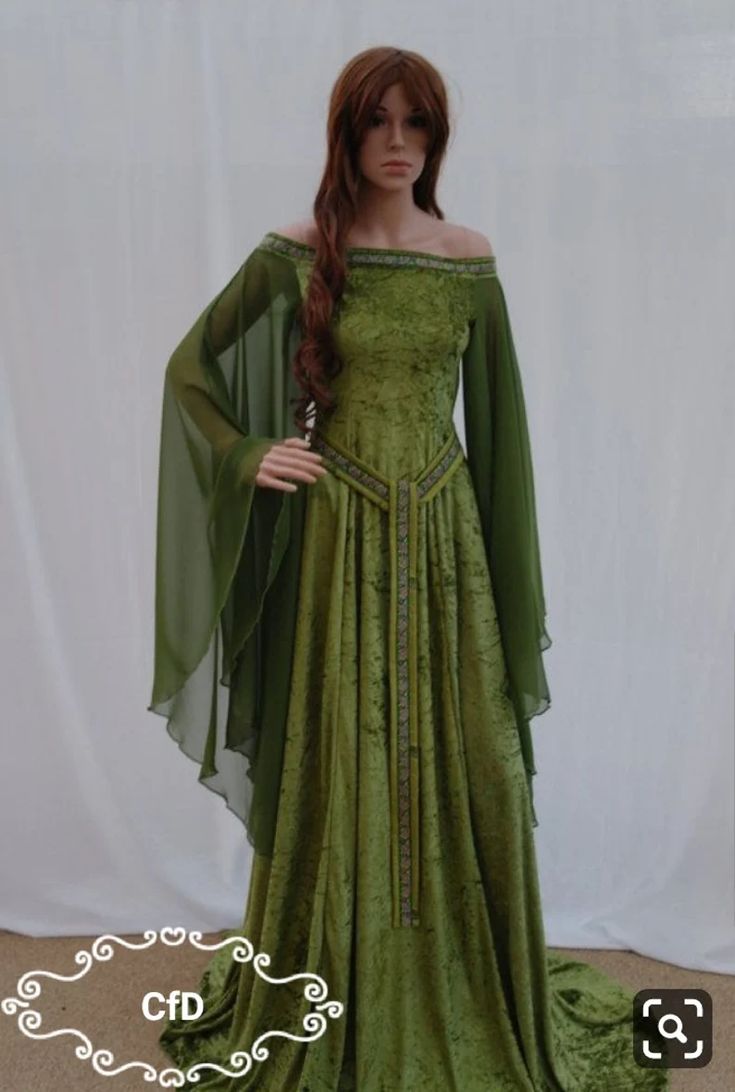 Olive Green Elven Forest Dress off the Shoulder Olive Green | Etsy Celtic Wedding Dress, Forest Dress, Elven Dress, Medieval Dresses, Celtic Wedding, Medieval Costume, Fantasy Dresses, Medieval Clothing, Medieval Dress