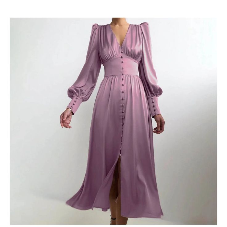 Brand New With Tags. Size Small. Vintage Elegant Satin Dress. Purple, Long Sleeves, Midi Length And V Neck. Puff Long Sleeve Dress, Maxi Dress Wedding Guest, Satin Dress Long, Line Dresses, Elegant Midi Dresses, Lantern Sleeve Dress, Party Kleidung, Puff Long Sleeves, A Line Dresses