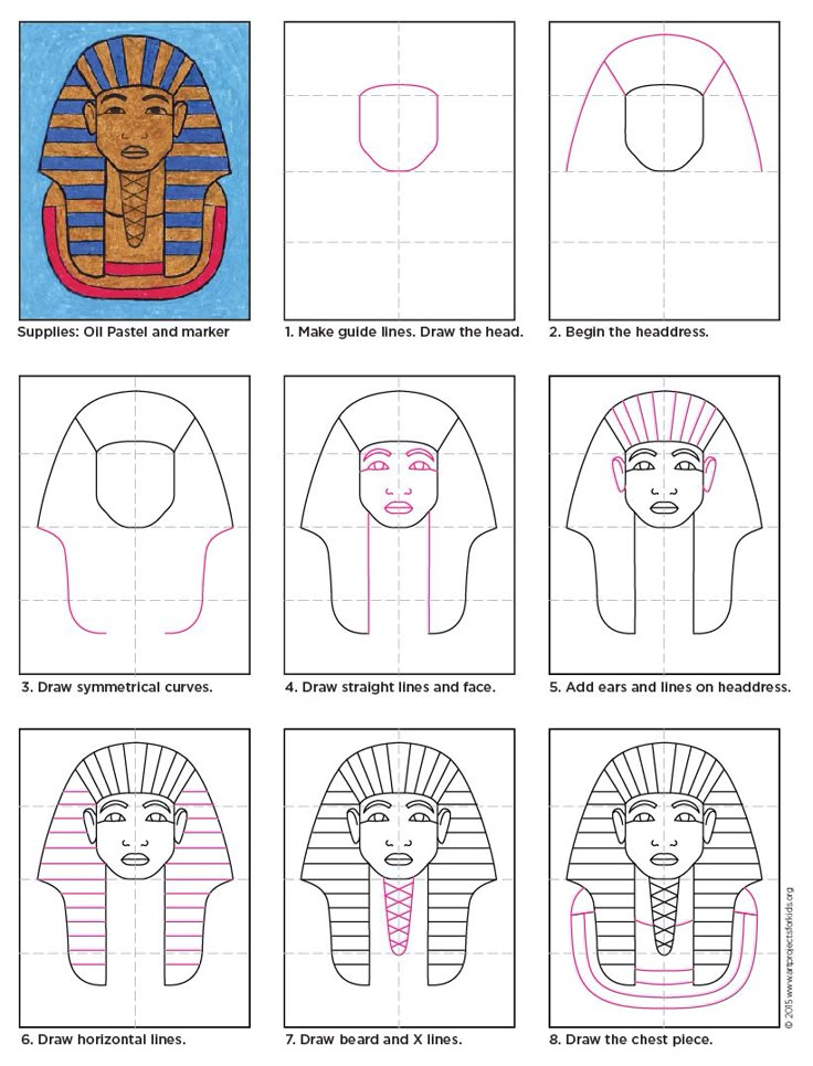 how to draw an egyptian mask step by step instructions for kids and beginners with pictures