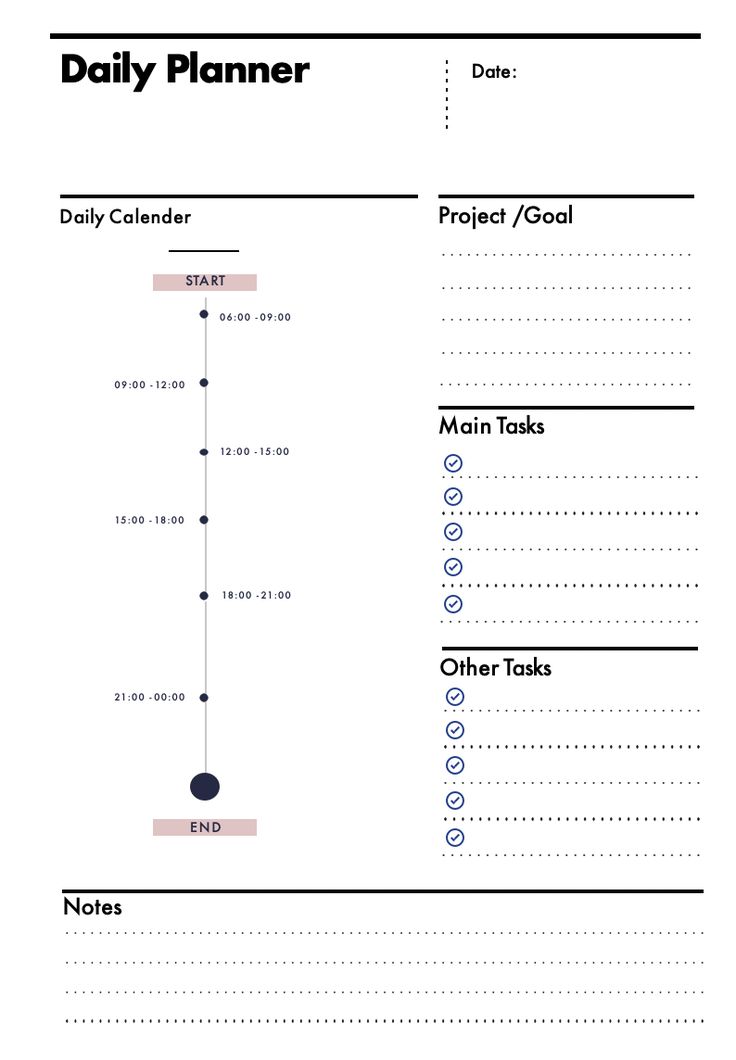 the daily planner is shown in black and white, with lines on each side of it