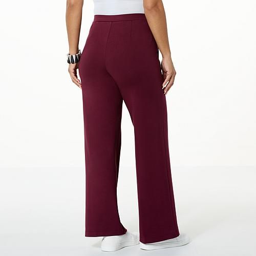 WynneCollection Double Knit Sailor Pant  You'll be at the helm of fashion when you slip into these vintage-inspired, double knit sailor jeans from Marla Wynne. Featuring a slimming front panel with decorative buttons and side pockets, this flattering straight-leg silhouette is all-aboard for a great look any time. Casual Burgundy Bottoms For Fall, Casual Burgundy Bottoms With Elastic Waistband, Casual Burgundy Pants For Fall, Burgundy Casual Loungewear Bottoms, Casual Burgundy Bottoms For Loungewear, Casual Red Bottoms For Daywear, Casual Burgundy Cotton Pants, Burgundy Stretch Casual Bottoms, Casual Stretch Burgundy Bottoms