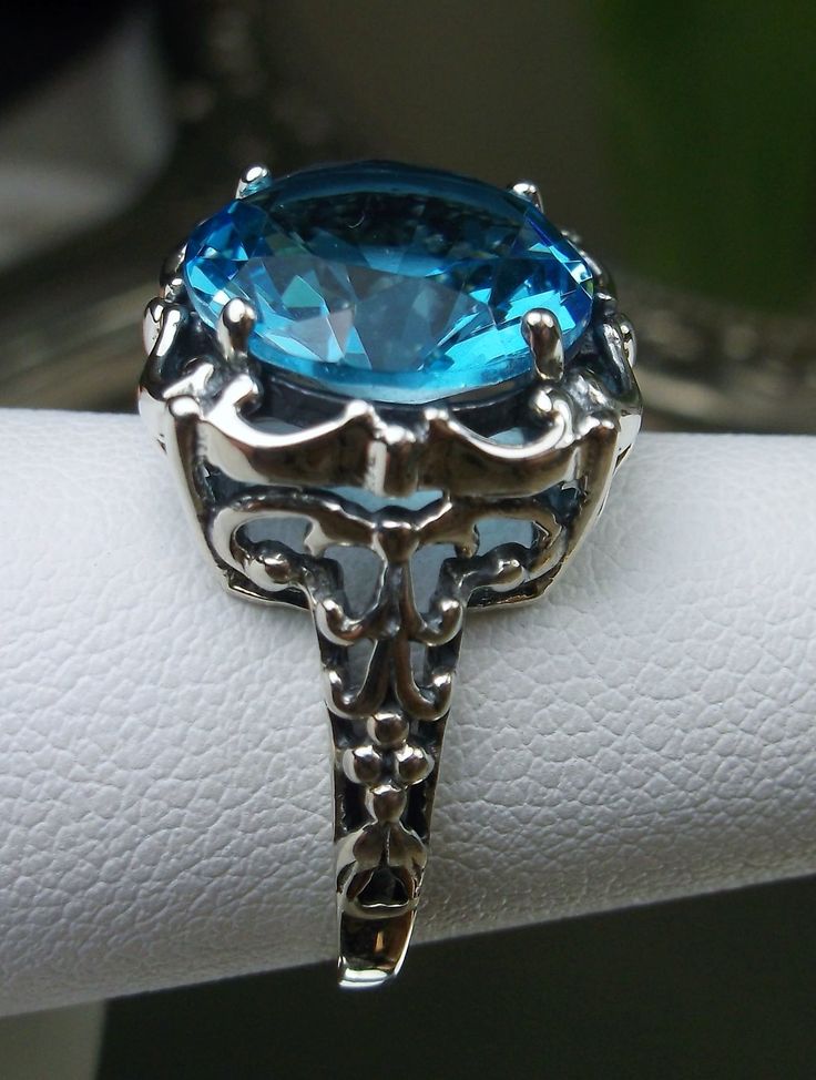 Swiss Blue Topaz Ring, Speechless Design #D103, Sterling Silver Filigree, Vintage Jewelry, Silver Embrace Jewelry Victorian Filigree, Victorian Ring, Antique Filigree, Blue Topaz Gemstone, Victorian Rings, Swiss Blue Topaz, Filigree Ring, Silver Filigree, Topaz Gemstone