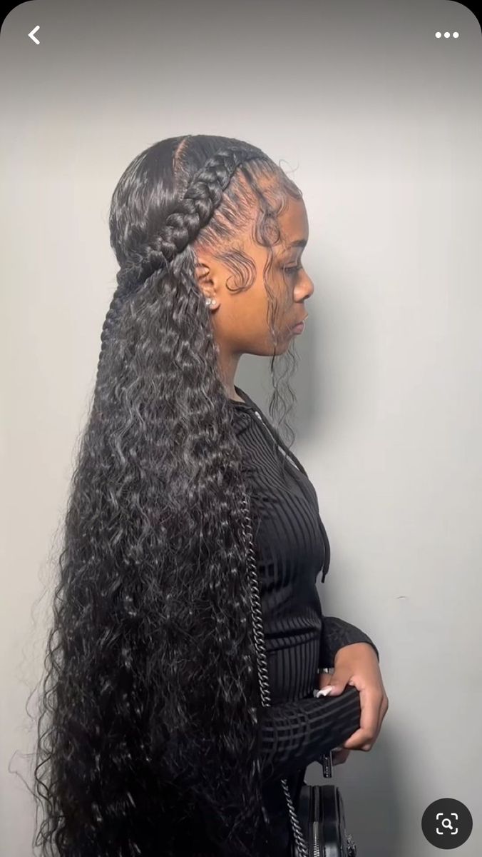 Hairstyle Sew In Black Women, Hair Tutorials Half Up, Curly Hair See In, Cute Hairstyles With Color, Hairstyles With Leftover Braiding Hair, Two Braids Hairstyle With Curly Hair, Track Weave Hairstyles, Fulani Quick Weave Hairstyles, Home Coming Hairstyles Black Hair