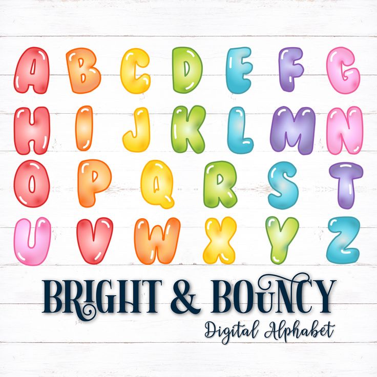 bright and bouncy digital alphabets are displayed on a piece of paper with the letters