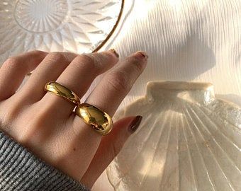 Statement rings | Etsy CA Raw Gold Ring, Twisted Gold Ring, Thick Gold Band, Chain Ring Gold, Mushroom Ring, Summer Rings, Dainty Gold Rings, Gold Statement Ring, Semi Precious Jewelry