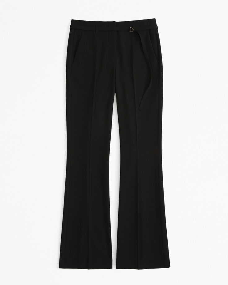 Women's Mini Belt Flare Pant | Women's Bottoms | Abercrombie.com Formal Flare Bottoms With Belt Loops, Black Flare Pants With Belt Loops, Classic Fitted Bottoms With Belt Detail, Workwear Bottoms With Removable Belt, Fitted Bottoms With Removable Belt For Work, Fitted Belted Bottoms For Business Casual, Fitted Trousers With Belt Detail, Fall Flare Pants With Belt Loops, High Waist Fitted Pants With Belted Cuffs