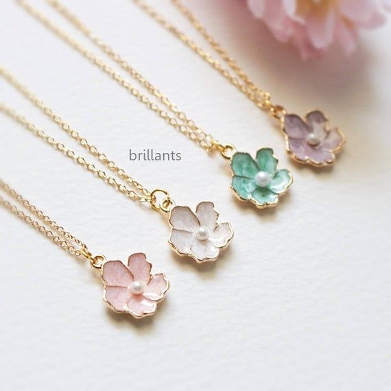 Cherry blossom pendant necklace in gold. ▶▶ You can make this necklace personal choosing the initial from option. You can add more initials from following link. https://www.etsy.com/listing/188788608/personalized-initial-leaf-charms-for ▶ Material - Gold plated over brass, pearl ▶ Chain Length - Sakura Necklace, White Sakura, Cherry Blossom Necklace, Flower Girl Necklace, Flower Girl Jewelry, Girl Necklace, Accesories Jewelry, Necklace For Her, Necklace Flower