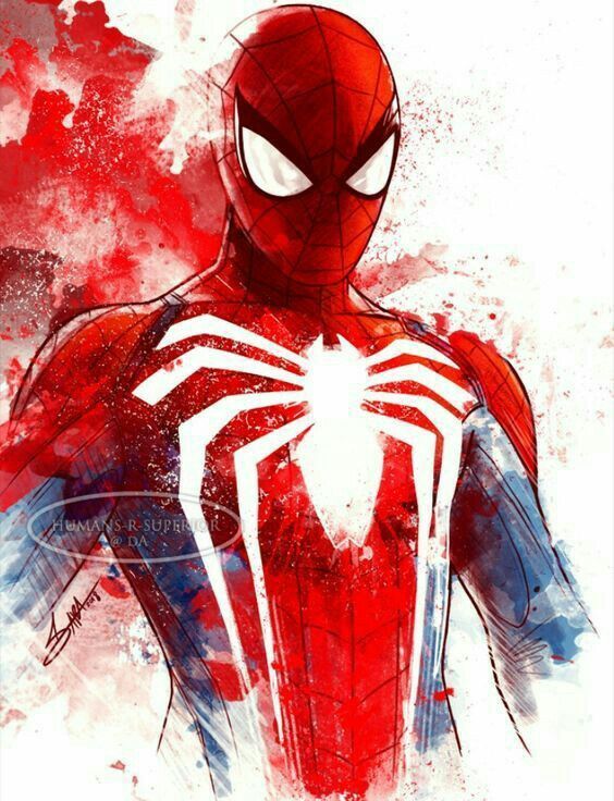 the amazing spider - man is painted in red, white and blue paint splattered on