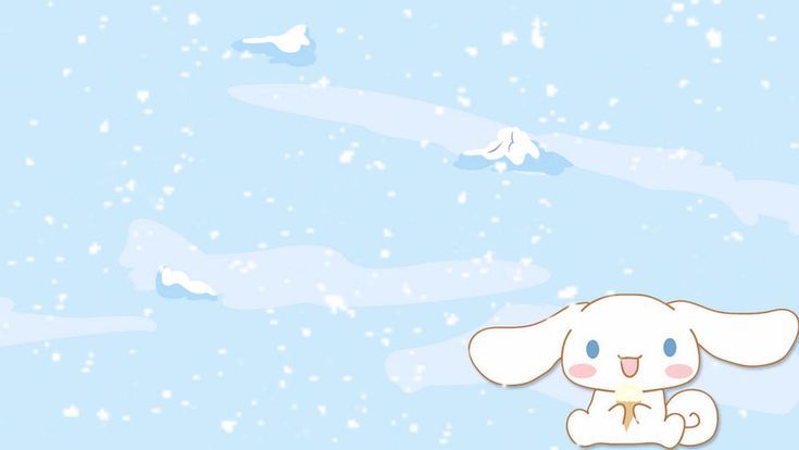 a cartoon bunny sitting on top of a snow covered ground