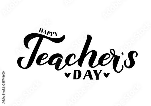 happy teacher's day lettering with the words teachers day written in black on a white background