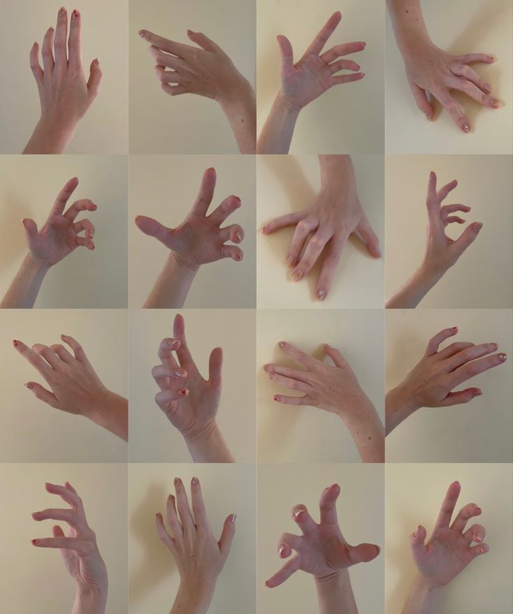 multiple images of hands reaching up and down