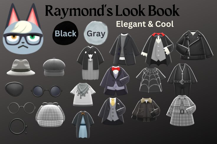 Black, white, elegant, cool, cat, cute Raymond Animal Crossing Gift Guide, Raymond Gift Guide, Raymond Gift Guide Acnh, Acnh Raymond Yard, Animal Crossing Gift Guide, Acnh Gift Guide, Acnh Raymond, Raymond Acnh, Animal Crossing Raymond