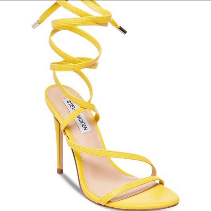 Brand New! Never Used. Spring Yellow Pointed Toe Sandals, Yellow Pointed Toe Sandals For Spring, Casual Yellow Pointed Toe Sandals, Casual Yellow Sandals With Pointed Toe, Yellow Sandals With Heel Strap And Round Toe, Yellow High Heel Shoes For Spring, Trendy Yellow Leather Sandals, Yellow High Heel Spring Shoes, Yellow Lace-up Heels For Summer