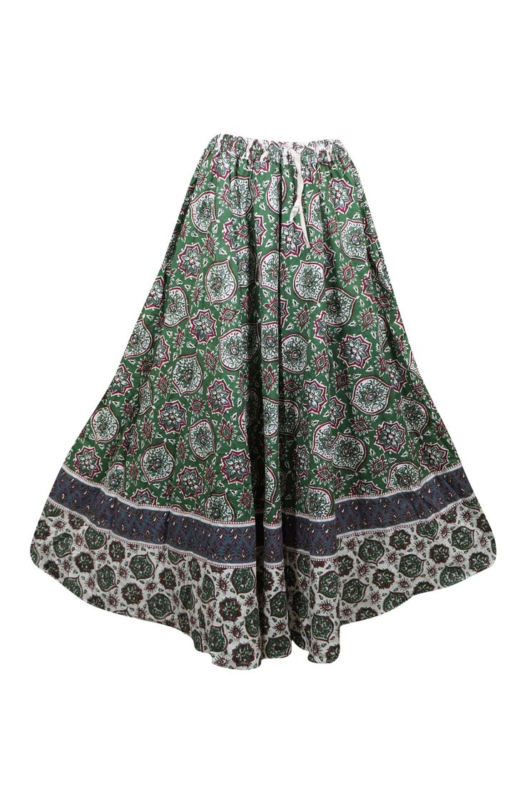 Womens Green Floral Maxi Skirt, Cotton Beach Gypsy Boho Flare Skirts, S/M: This Beach Maxi Skirt in green Summer is hand-crafted with cotton floral Print, perfect for a beachy, gypsy-inspired look. The cotton fabric is lightweight and comfortable, providing a great fit for sizes S/M. Back and front same, elastic waist and adjustable drawstring.A beautiful Long skirt with floral Print in a bohemian hippie style is a must-have in your wardrobe. The cotton fabric is ideal to wear in every season an Flare Skirts, Beach Maxi Skirt, Floral Maxi Skirt, Bohemian Hippie, Hippie Bohemian, Floral Maxi, Hippie Style, Green Cotton, Flare Skirt