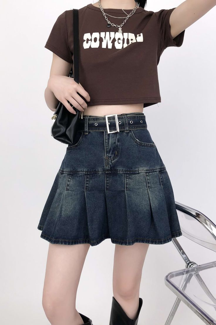 Our Tier Pleated Mini Denim Skirt with Belt is the perfect addition to your weekend wardrobe. This mini skirt has a high waist and is designed with pleating and a belt detail that can be removed for versatile styling. Comfortable to wear, it's best paired with a crop top for an effortless weekend look.
Gender: WomenMaterial: Cotton 95%, DenimLength: Above Knee / MiniWaist: High-Waist Trendy Mini Skirt With Belt, Y2k High Waist Skirt With Belt Loops, Trendy Belted Mini Bottoms, Trendy Short Skirt With Belt Loops, Y2k Mini Skirt With Belt Loops, Trendy Mini Length Bottoms With Belt, Trendy Mini Bottoms With Belt, Casual High-waist Skirt With Belt, Casual High Waist Skirt With Belt