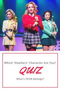 three girls in school uniforms on stage with the words quiz what's your damage?